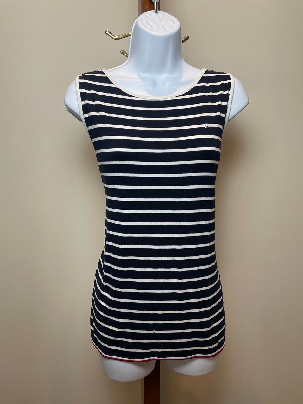 Tommy Hilfiger Navy White Striped Sleeveless Top Size M Nautical Lightweight